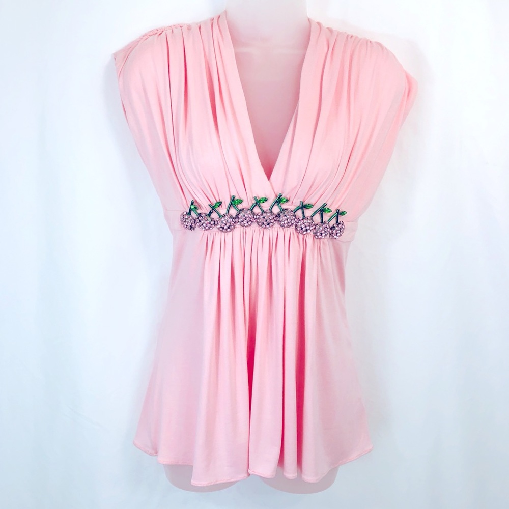 Stunning SUPER RARE New SKY Pink Top L Bling Cherry Cherries RHOC ASOS